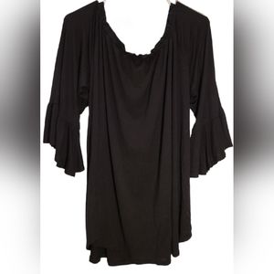 24seven Comfort Apparel Women's Peasant Top Pleated Bell Sleeves Size Medium